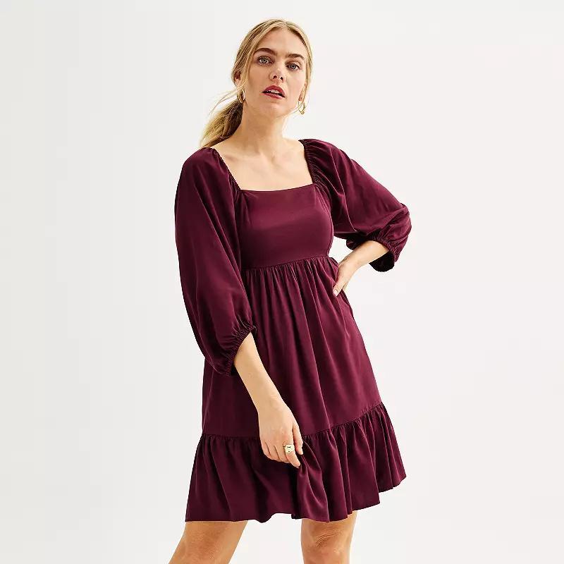 Womens Nine West Long Sleeve Squareneck Babydoll Dress Maddie Purple Product Image