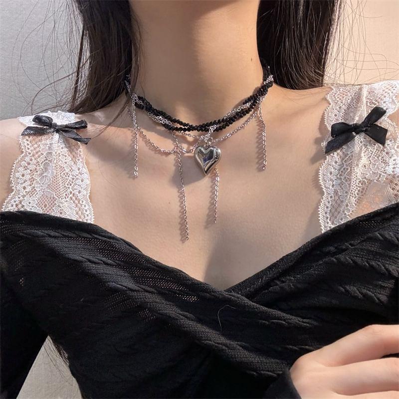 Heart Beaded Chain Choker Product Image