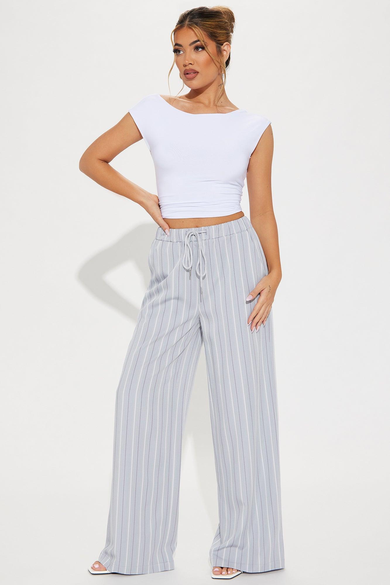 Keep It Flowing Pinstripe Wide Leg Pant - Grey Product Image