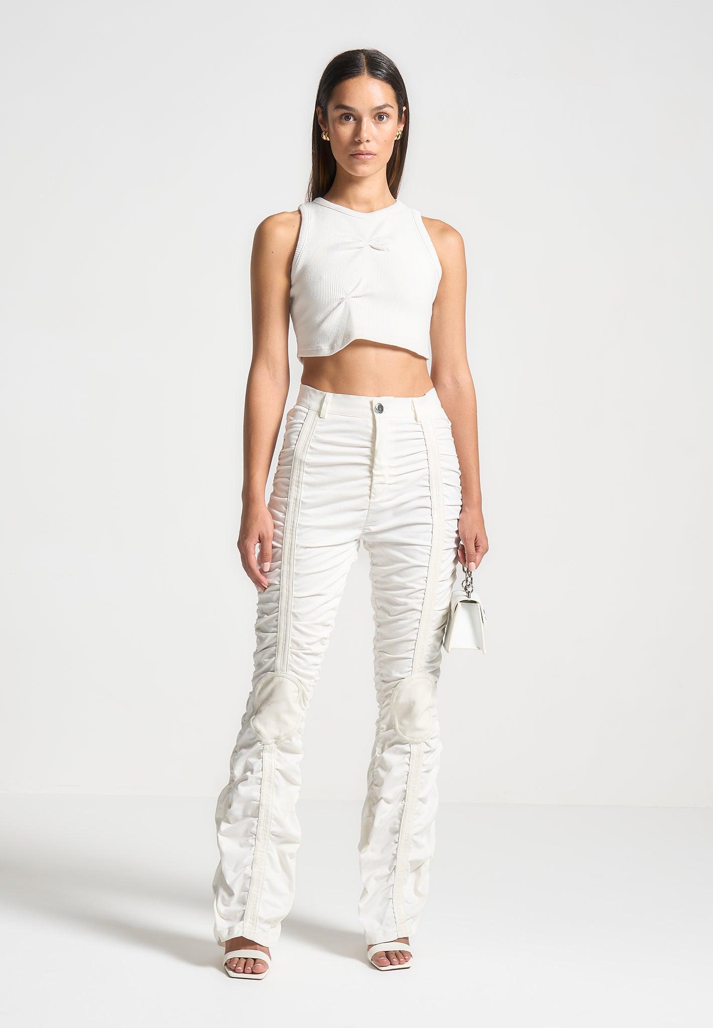 Ruched Trousers with Knee Patch - White Female Product Image