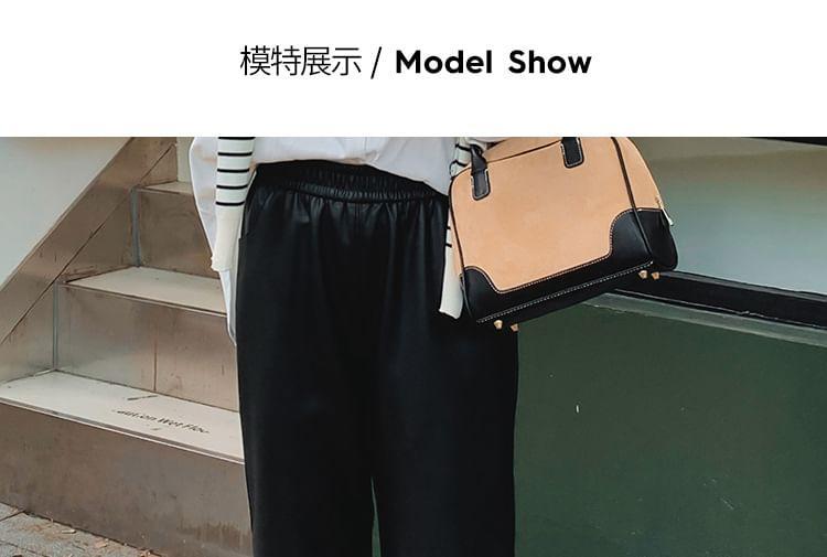 High Rise Faux Leather Crop Wide Leg Pants Product Image