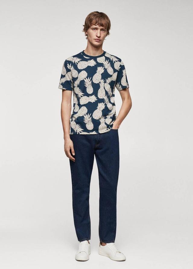 MANGO MAN - 100% cotton shirt with pineapple print dark navyMen Product Image