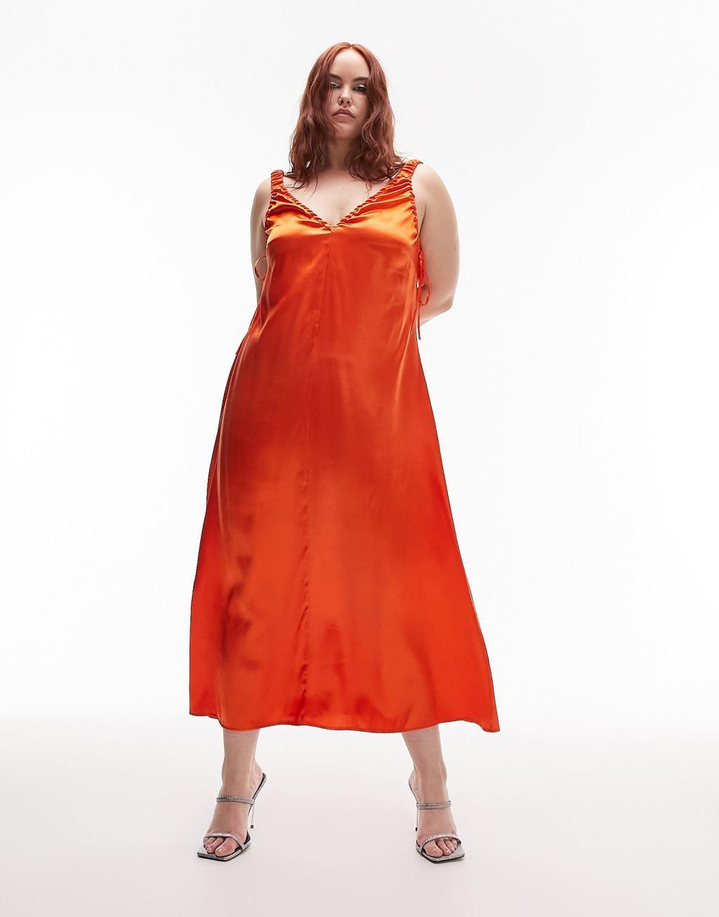 Topshop Curve ruched satin slip dress Product Image