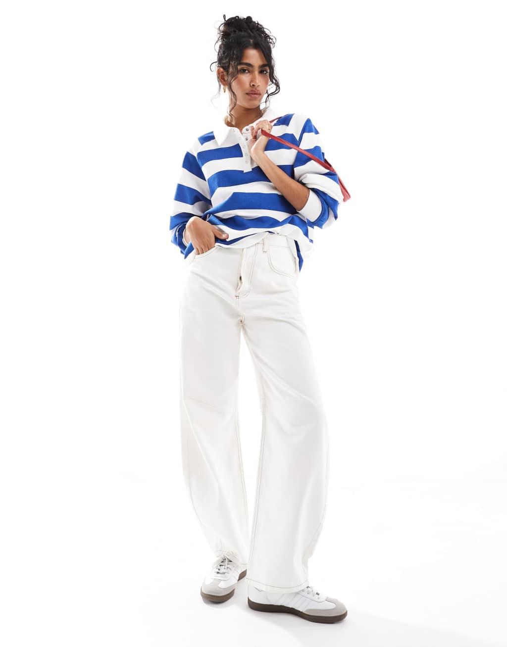 Cotton On button down lounge pullover sweatshirt in bright blue stripe Product Image