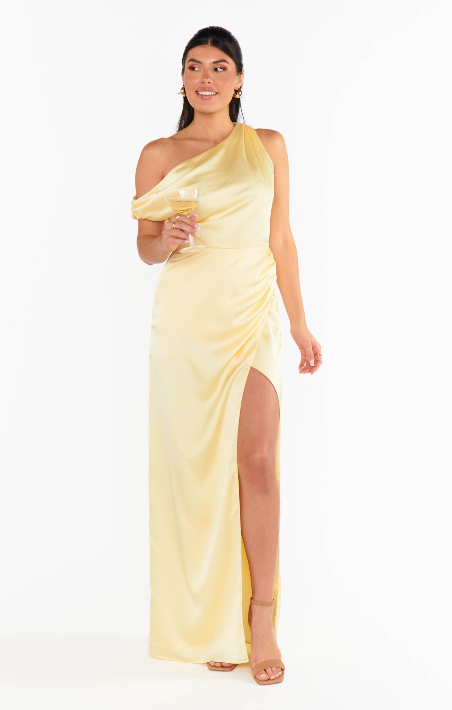 Jodie Dress ~ Pale Yellow Luxe Satin Product Image