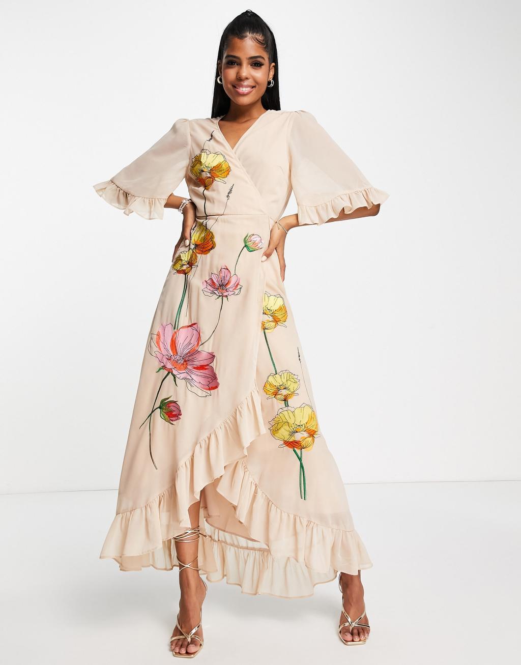 Hope & Ivy embroidered wrap maxi dress Product Image