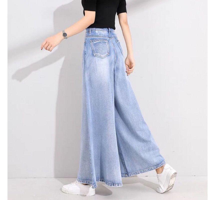 High Waist Washed Flared Jeans Product Image