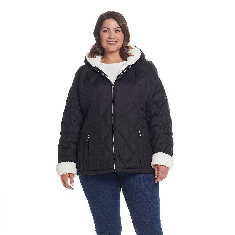 Plus Size Weathercast Sherpa-Trim Quilted Puffer Jacket, Womens Product Image