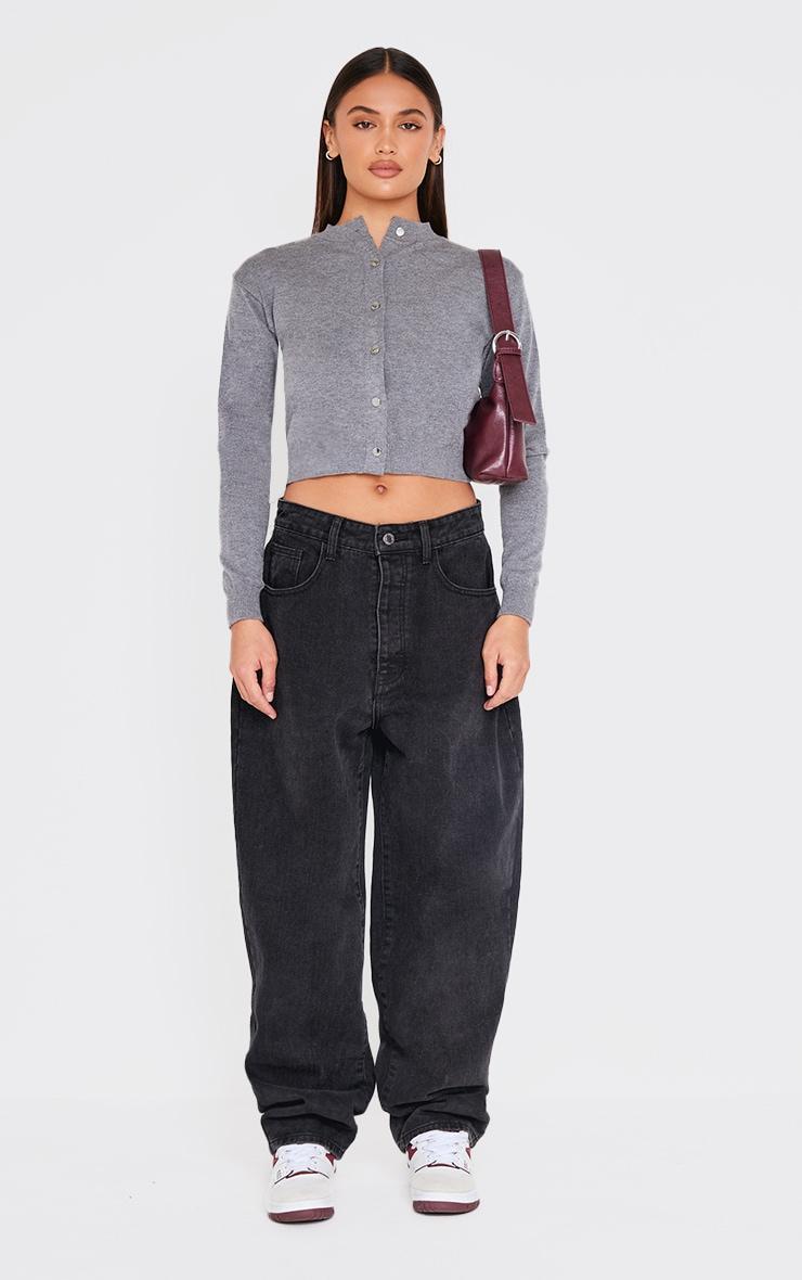 Charcoal Basic Knit Cropped Cardigan Product Image