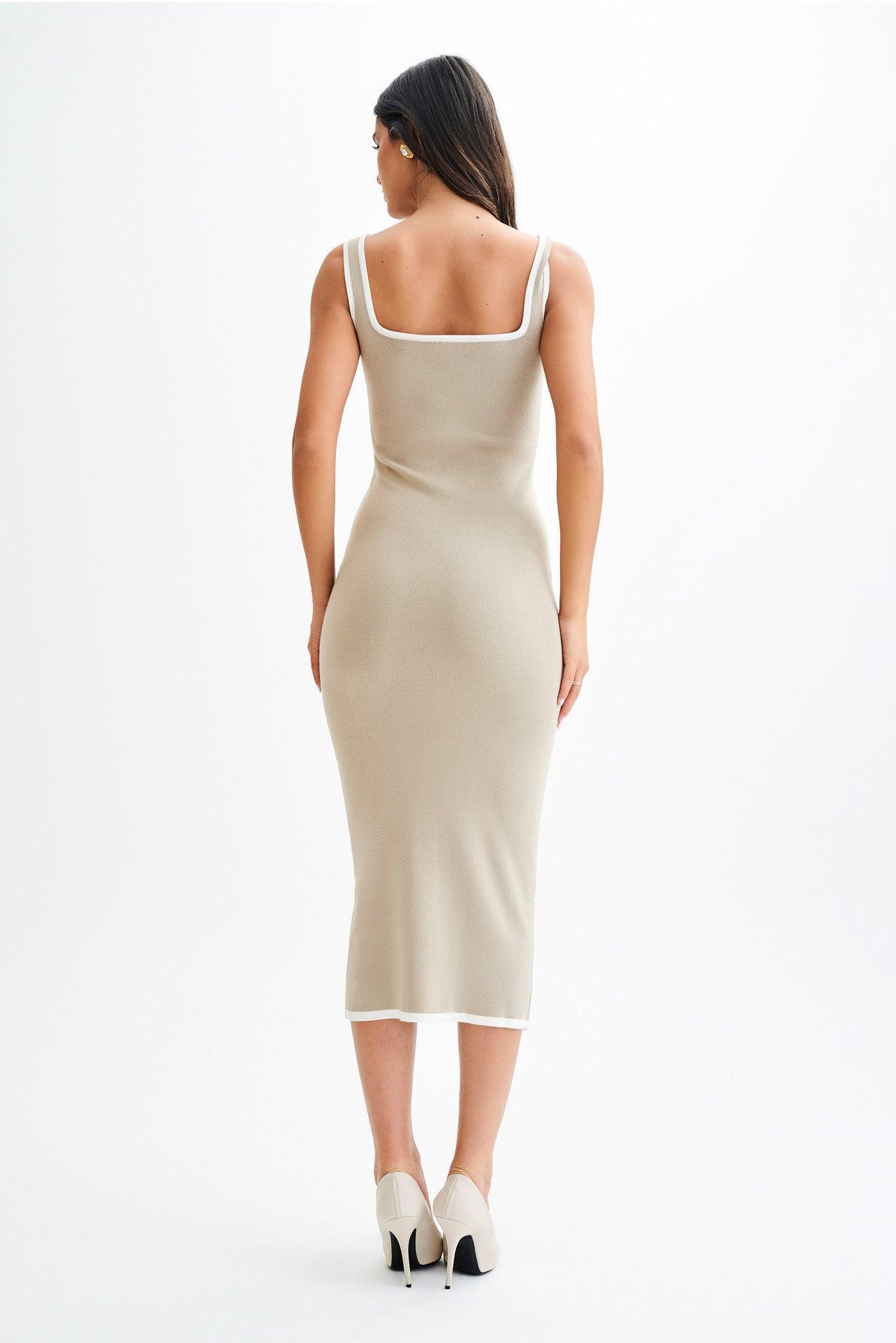 Eimear Contrast Knit Midi Dress - Taupe & Ivory Product Image