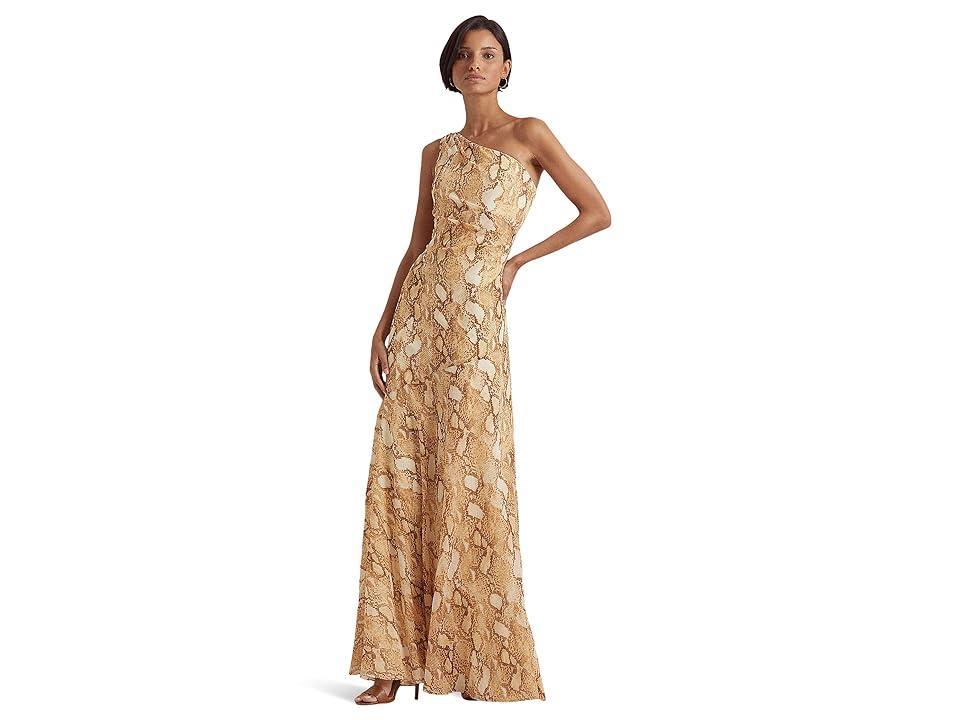 LAUREN Ralph Lauren Print Georgette One Shoulder Gown (Cream ) Women's Clothing Product Image