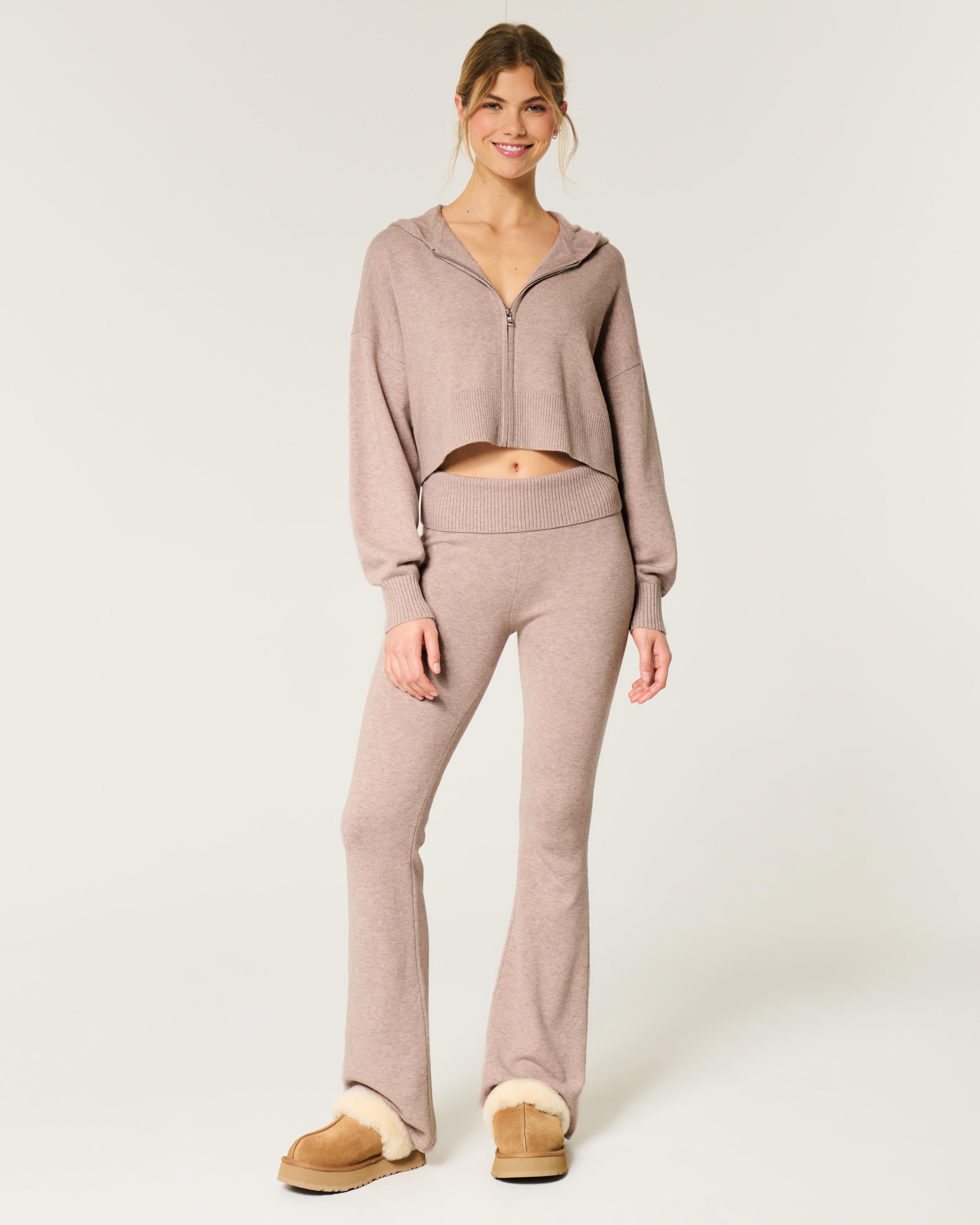 Gilly Hicks Sweater-Knit Foldover Waist Flare Pants Product Image