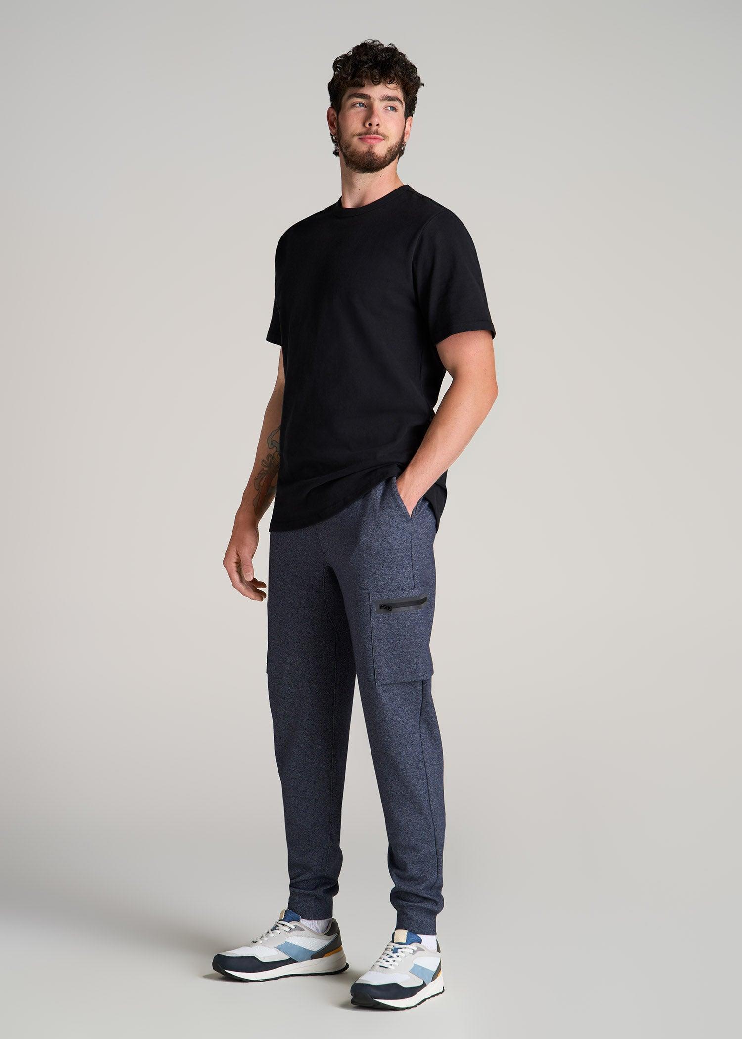 Utility Cargo Joggers for Tall Men in Evening Blue Mix Product Image