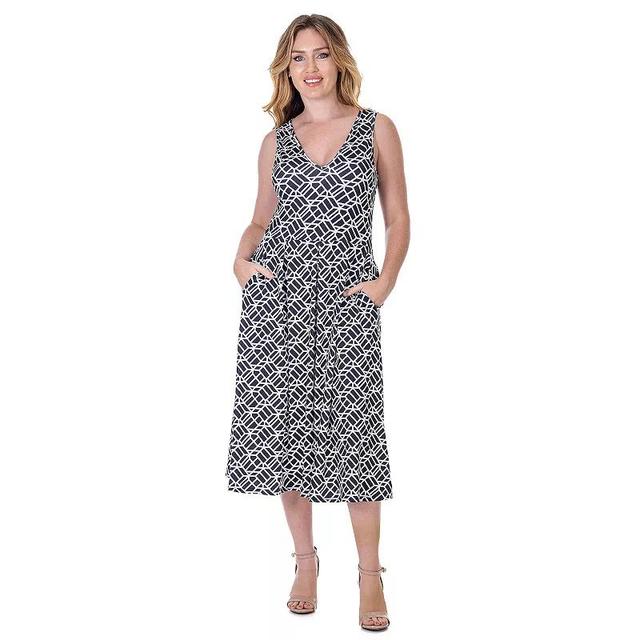 Womens 24Seven Comfort Apparel Midi Length Geo Print Sleeveless Pleated Pocket Dress Product Image