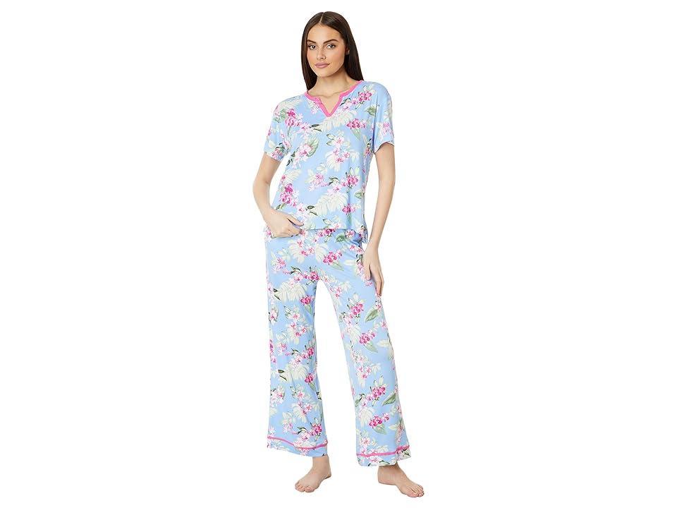 Tommy Bahama 3/4 Sleeve Crop Pants PJ Set (Blue Floral) Women's Pajama Sets Product Image