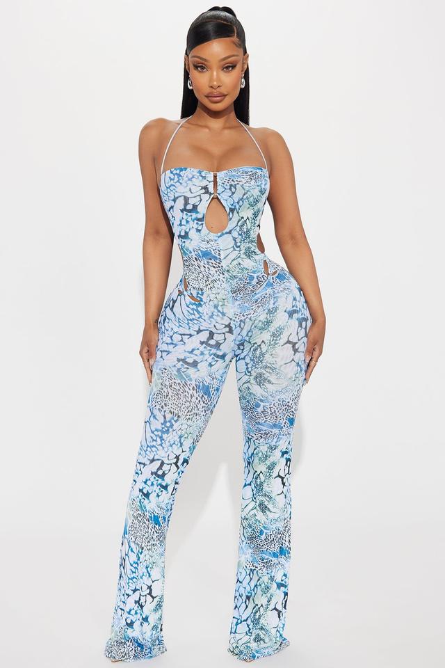 Wild Gal Mesh Jumpsuit - Blue/combo Product Image