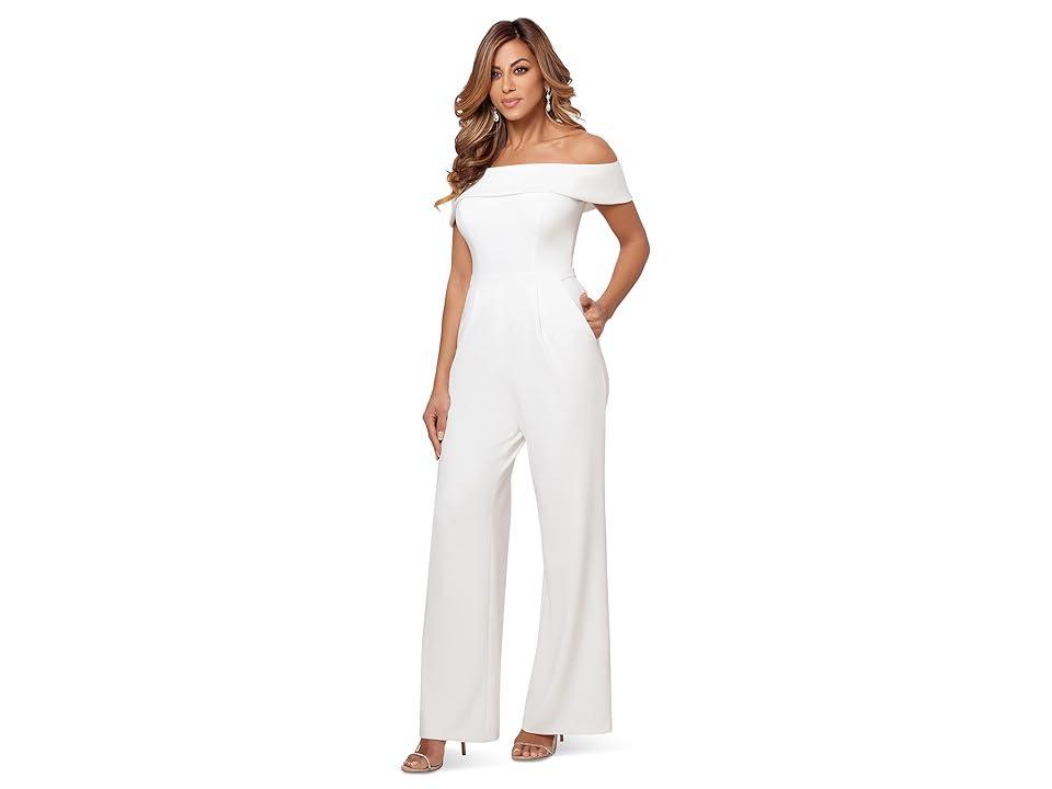 XSCAPE Over-the-Shoulder Scuba Crepe Jumpsuit (Ivory) Women's Jumpsuit & Rompers One Piece Product Image