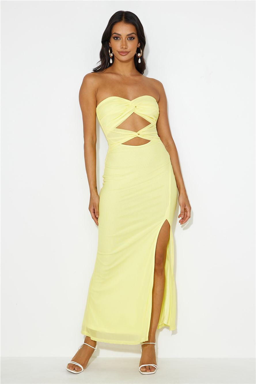 Hottest Date Mesh Strapless Maxi Dress Yellow Product Image