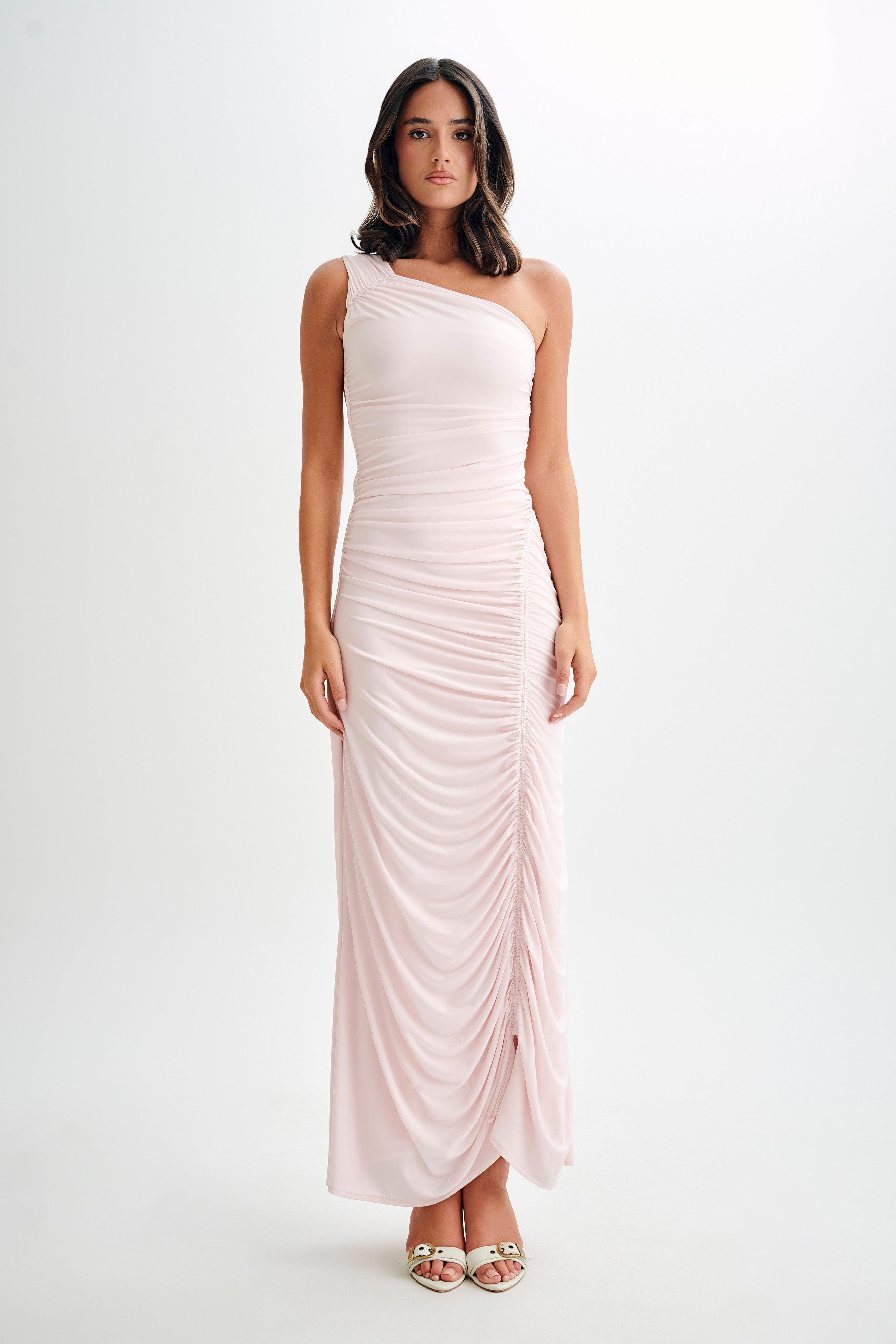 Capri Gathered Slinky Maxi Dress - Powder Pink Product Image