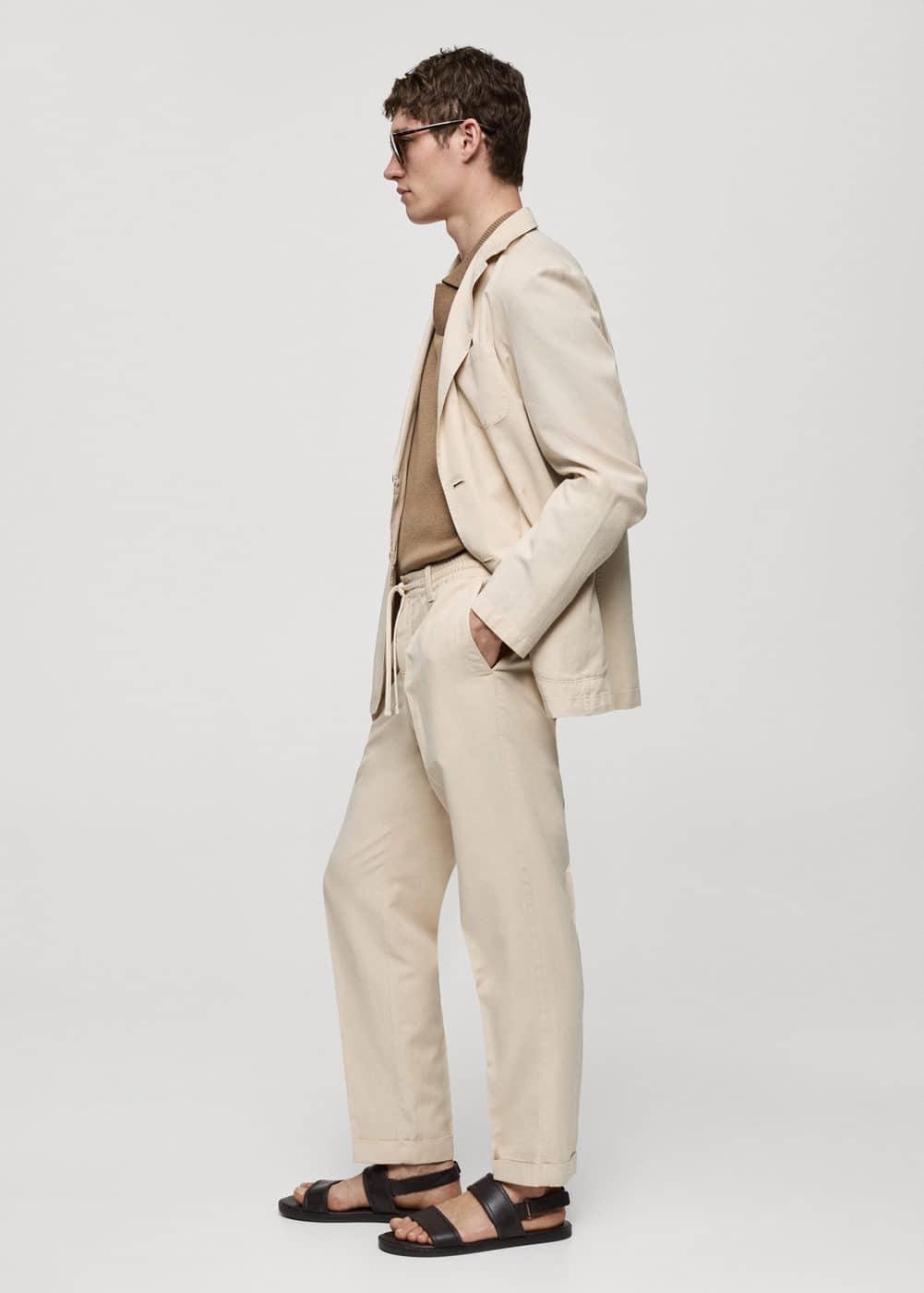 Mango Mens Linen-Blend Slim-Fit Drawstring Pants Product Image