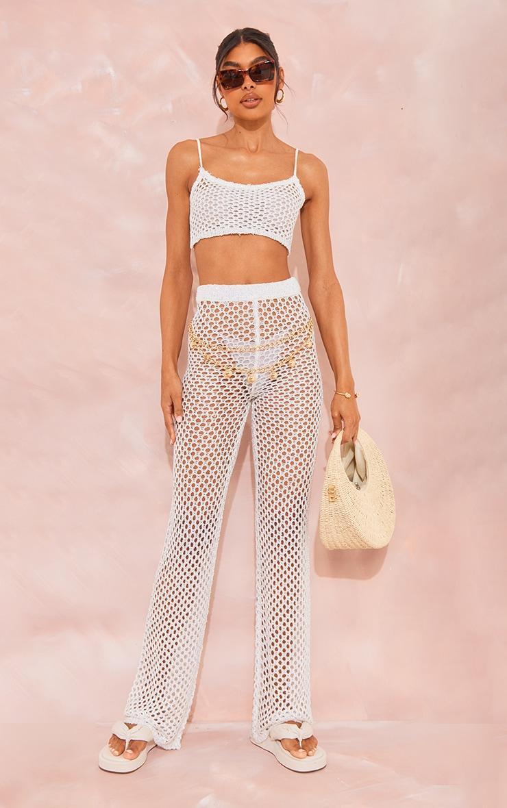  Tall White Sequin Strappy Fishnet Crop Top Product Image