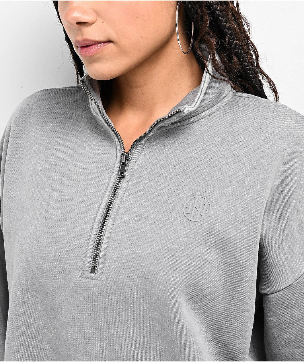 Ninth Hall Fundamentals Sheena Grey Oversized Quarter Zip Mineral Wash Sweatshirt Product Image