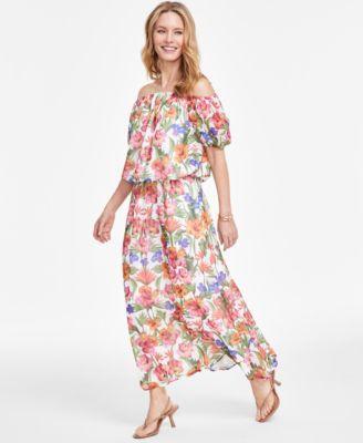 I.N.C. International Concepts Womens Floral Print Off The Shoulder Top Maxi Skirt Created For Macys Product Image