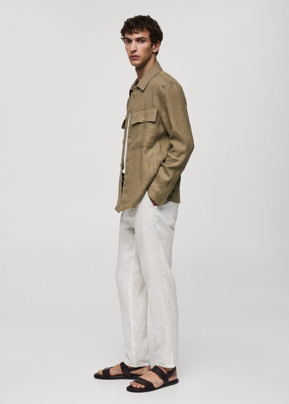 Mango Mens Linen Pockets Detail Overshirt Product Image