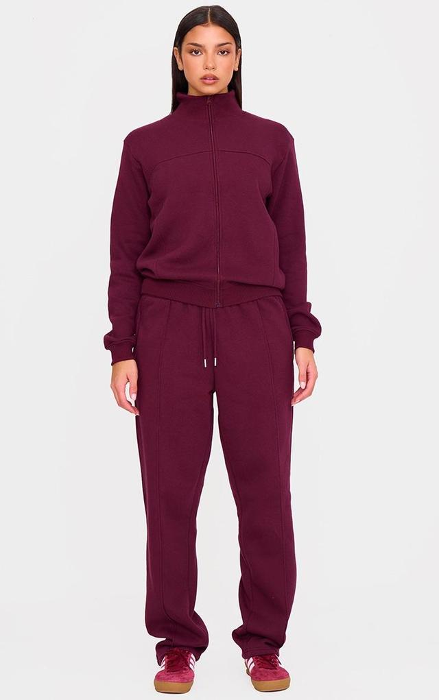 Burgundy Seam Detail Wide Leg Sweatpants Product Image