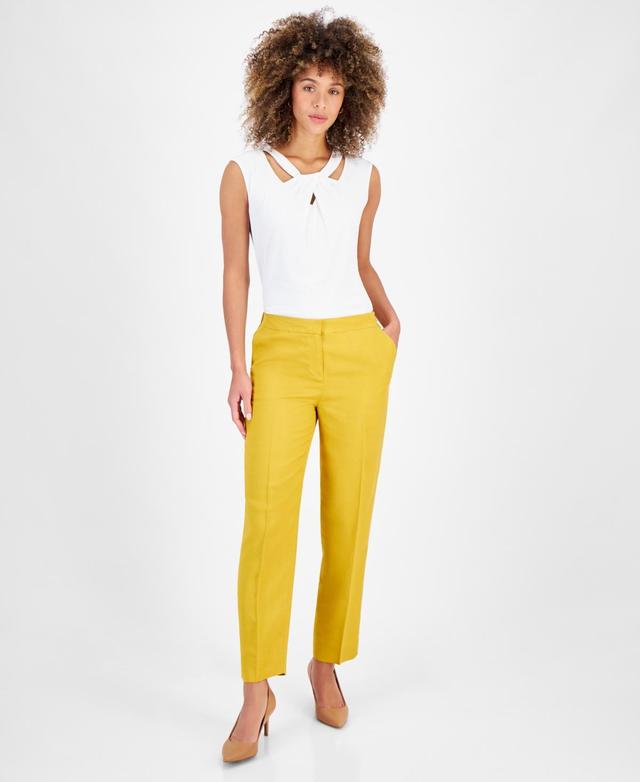 Kasper Womens Linen-Blend Mid-Rise Straight-Leg Ankle Pants Product Image