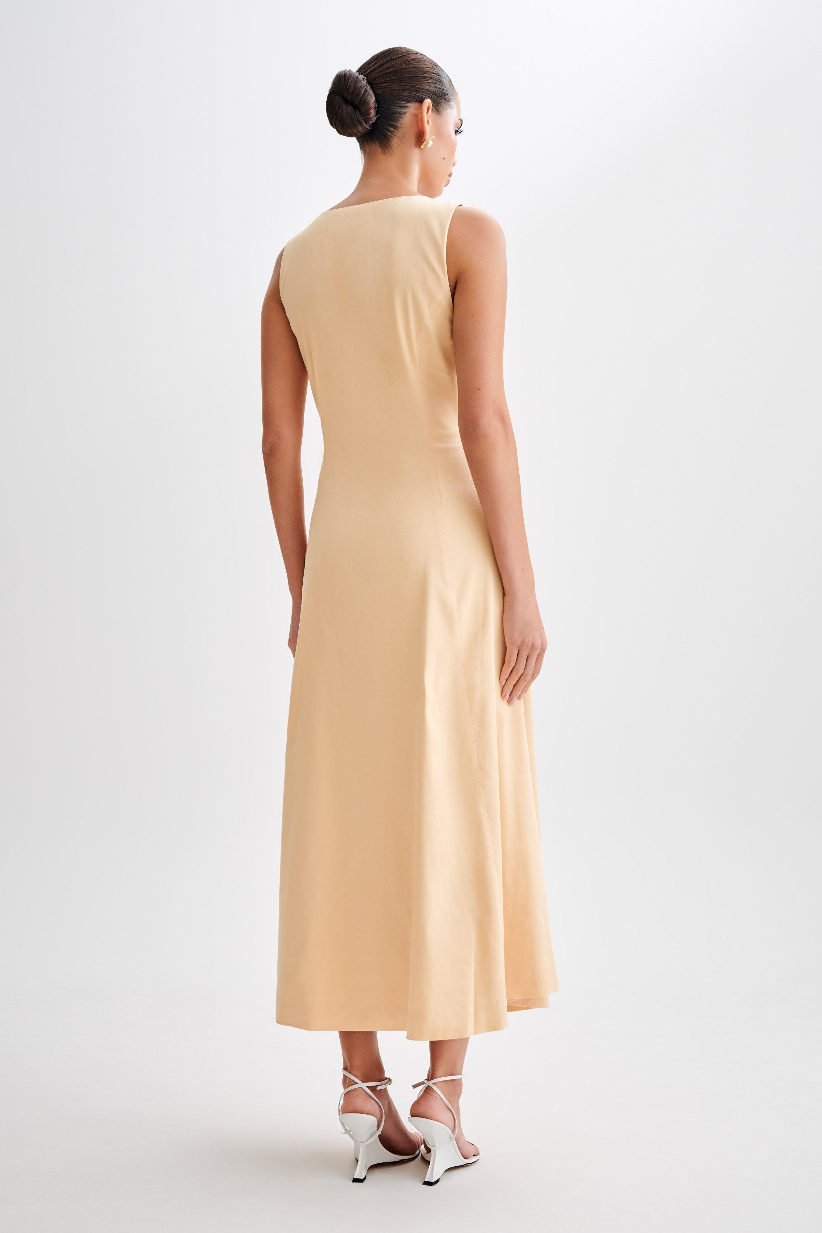 Theodora Cotton Buttoned Midi Dress - Peach Product Image