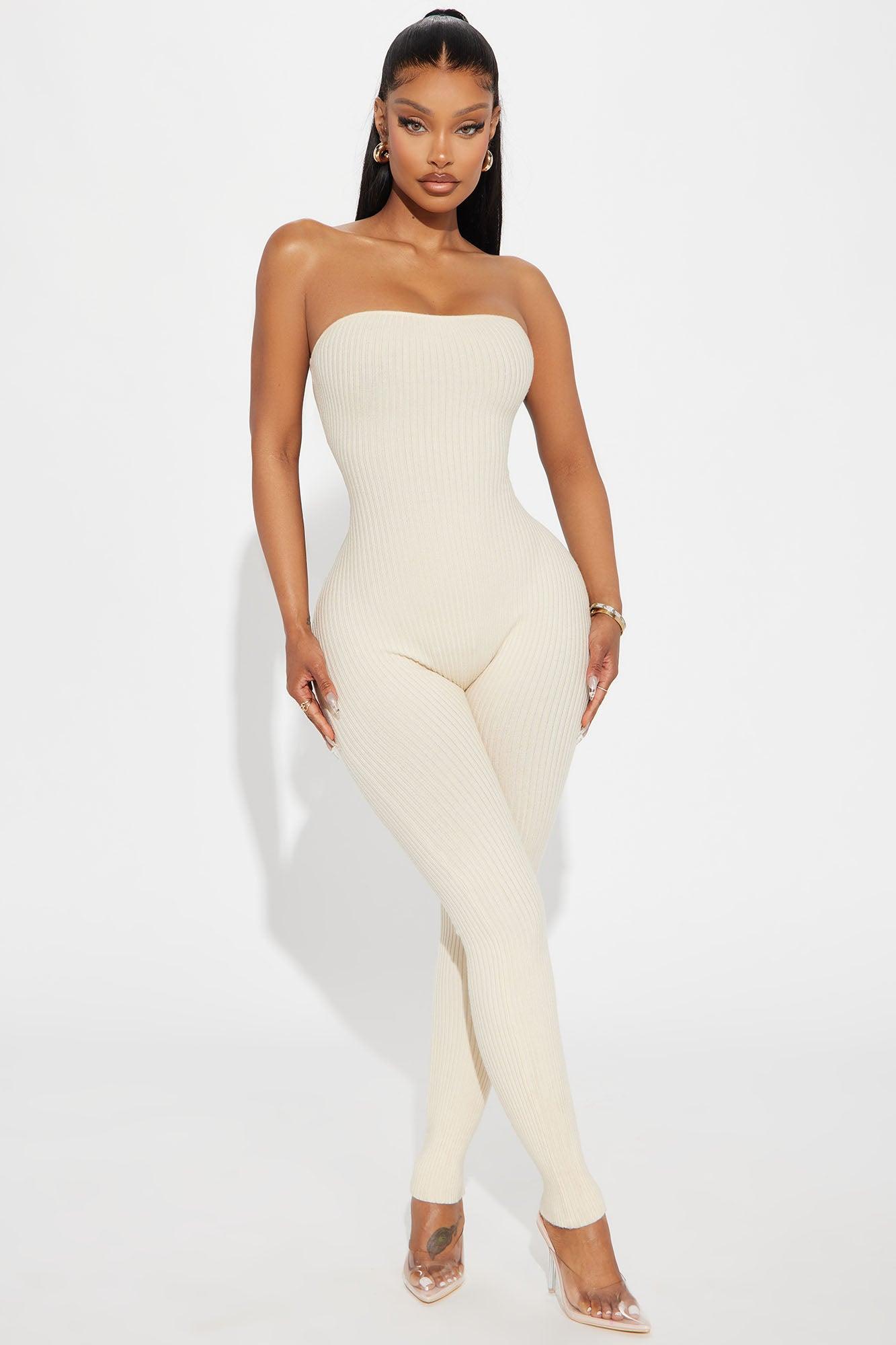 All Yours Sweater 2 Piece Jumpsuit Set - Cream Product Image