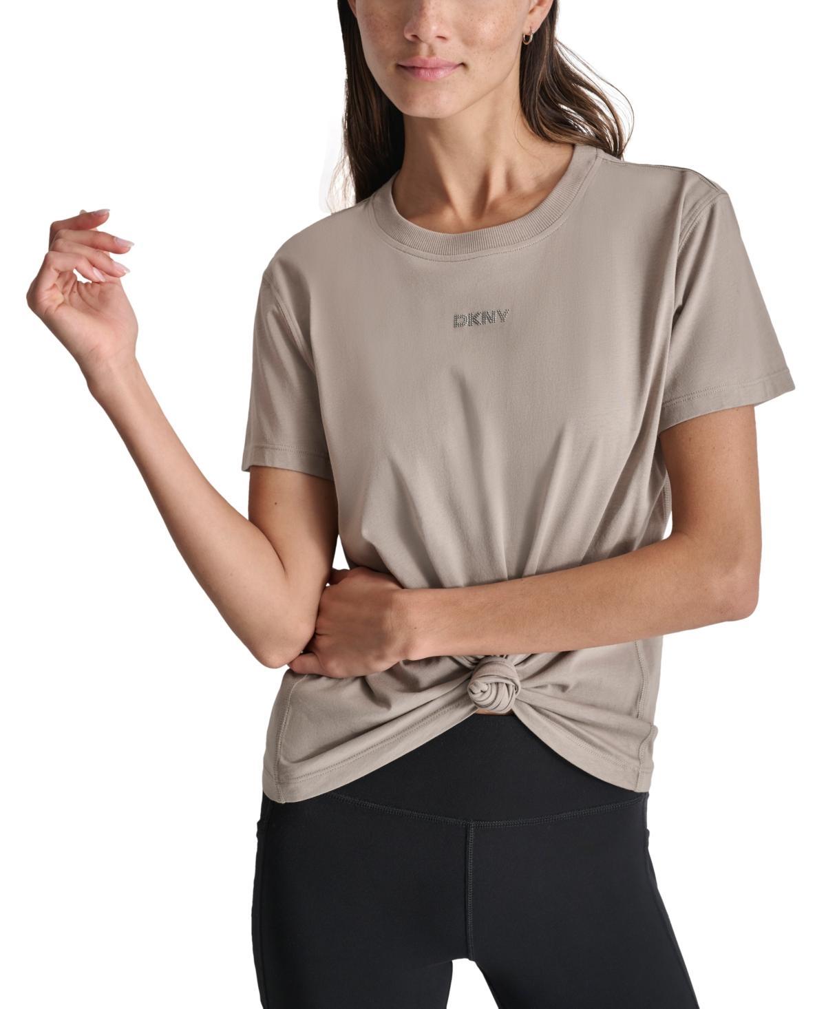 Dkny Sport Womens Cotton Stud Logo Knot-Front T-Shirt Product Image