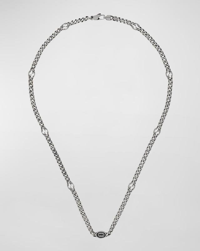 Mens Interlocking G Sterling Silver Gourmette Necklace Product Image