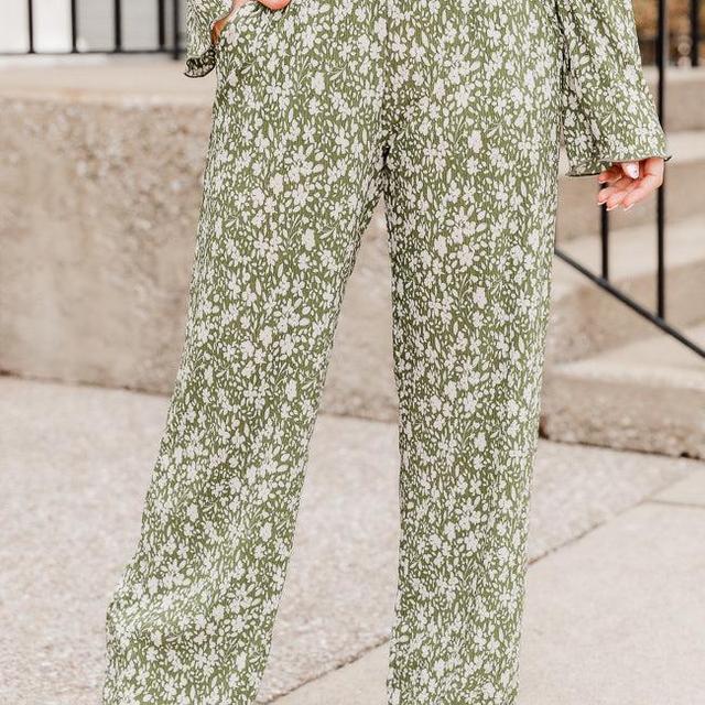 Moments We Live For Green Floral Textured Pants FINAL SALE Product Image