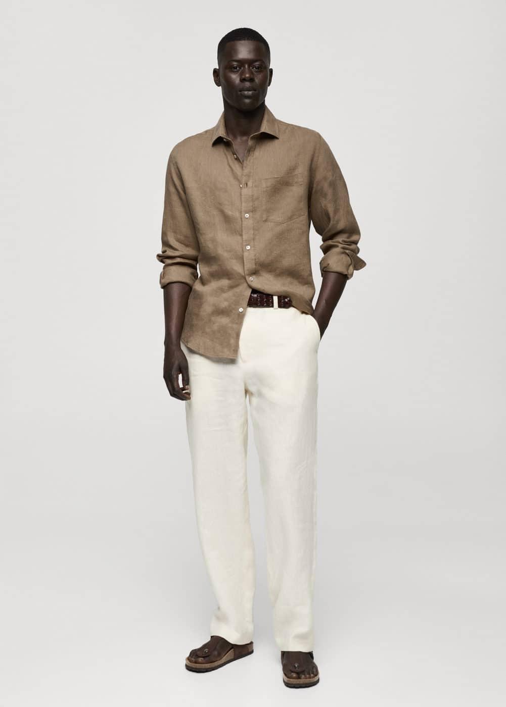 MANGO MAN - Classic fit 100% linen shirt beigeMen Product Image