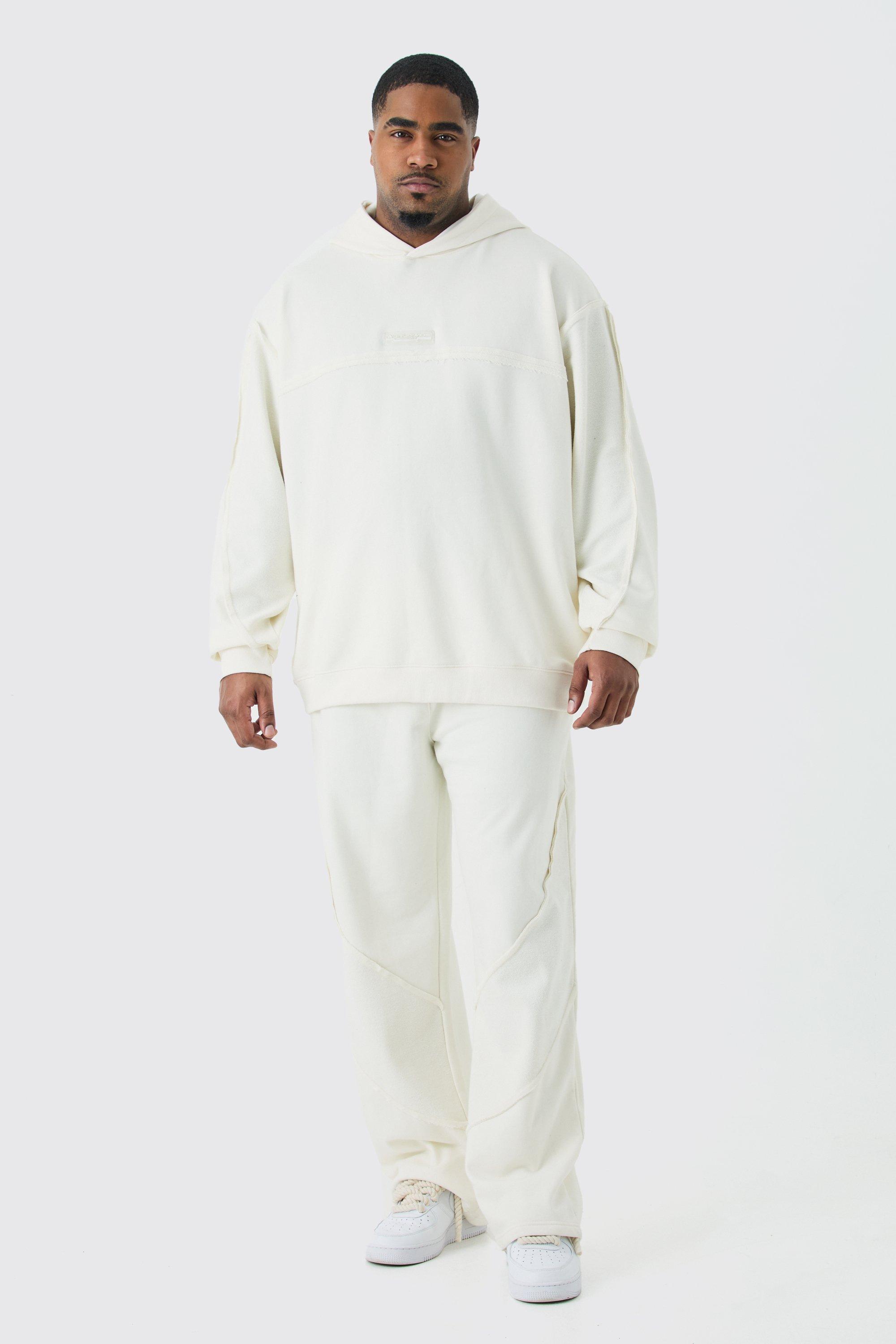 Plus Oversized Loopback Raw Hem Panel Hooded Tracksuit | boohooMAN USA Product Image