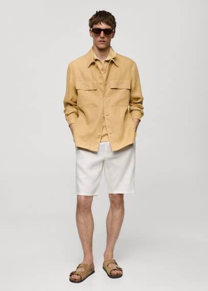 100% linen overshirt with pockets - Men | MANGO USA Product Image