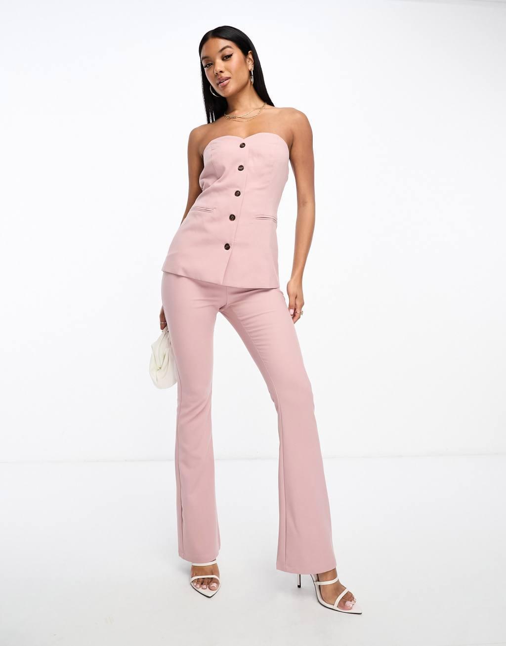 In The Style bandeau tailored corset top in pink - part of a set Product Image