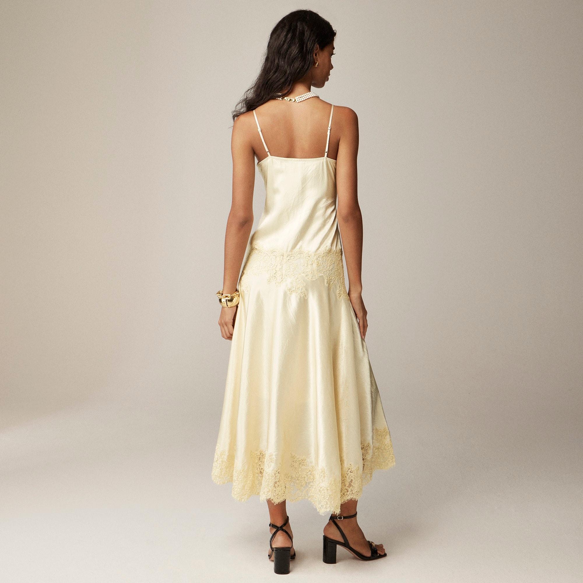 Collection lace-trim slip dress in textured satin Product Image