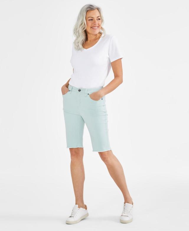 Women's Mid-Rise Raw-Edge Bermuda Jean Shorts, Created for Macy's Product Image