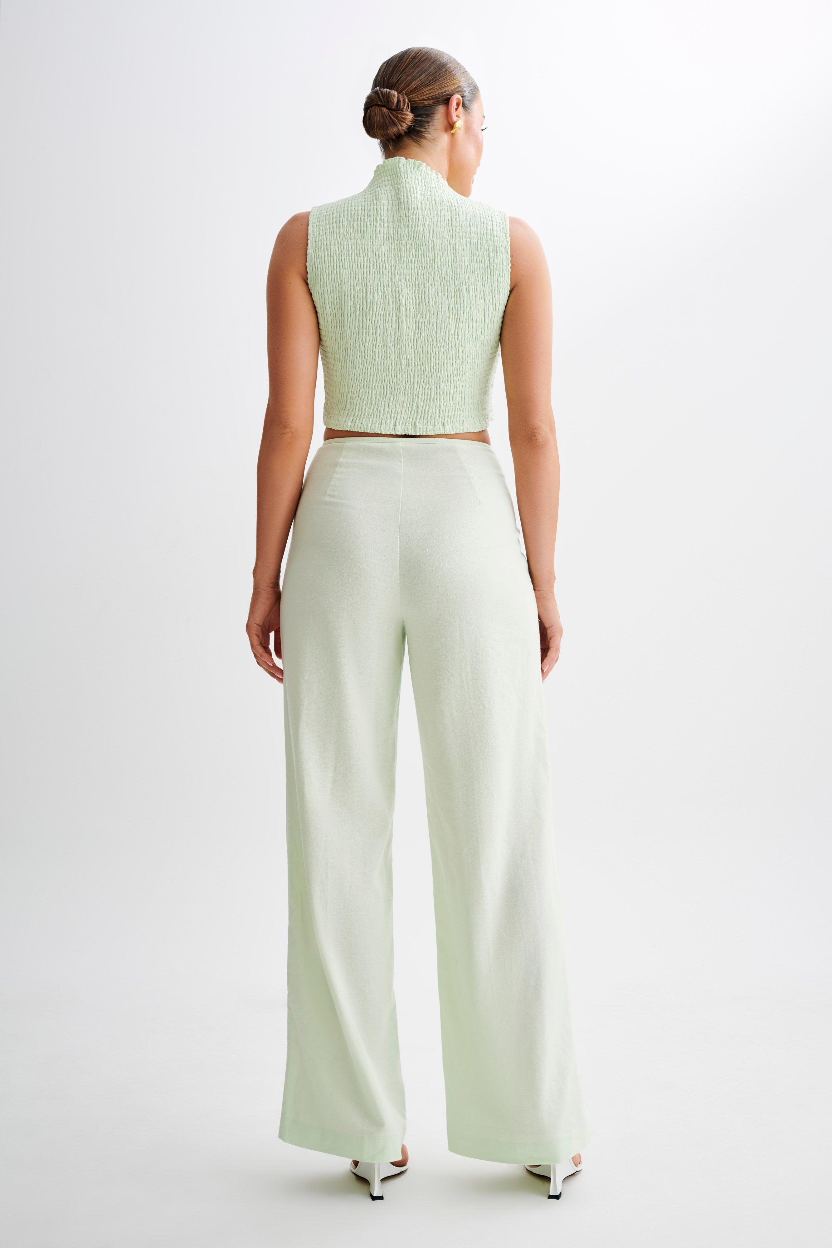 Emanuelle Sleeveless Linen Shirring Top - Mint Product Image