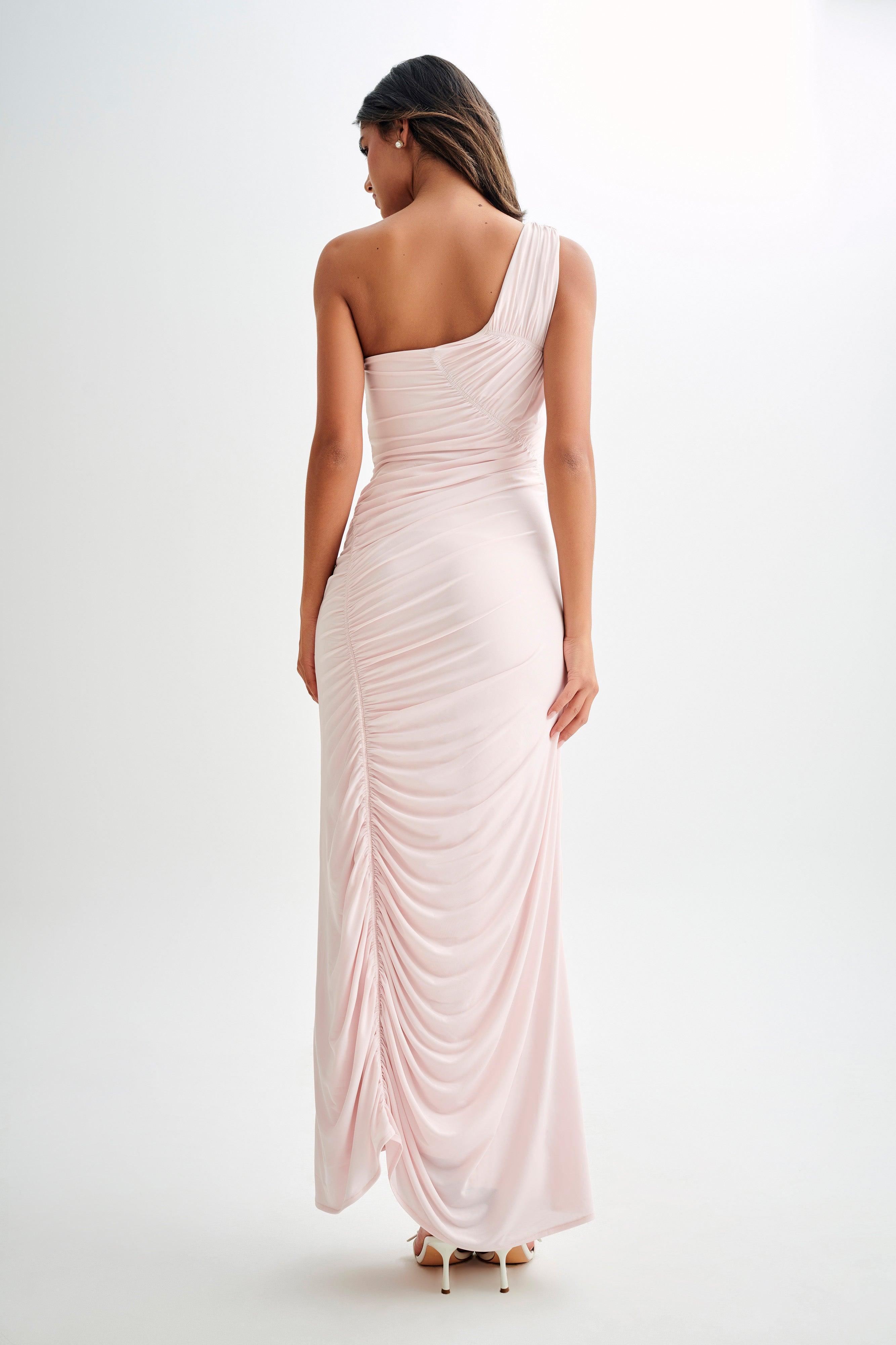 Capri Gathered Slinky Maxi Dress - Powder Pink Product Image