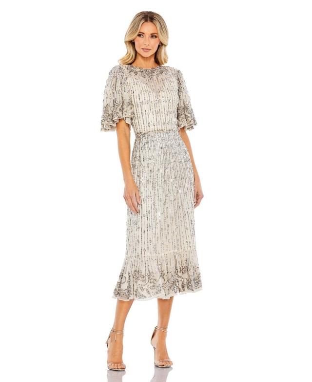 Womens Sequin Flounce Sleeve Midi Dress Product Image