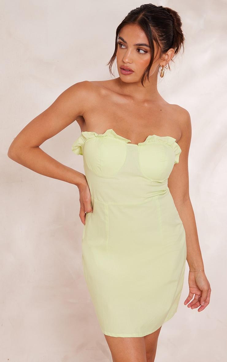 Lime Frill Bust Bandeau Bodycon Dress Product Image