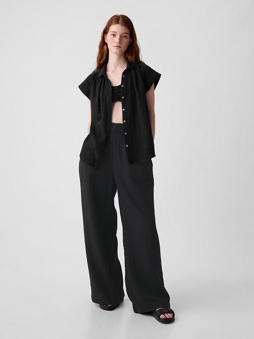 Mid Rise Crinkle Gauze Wide-Leg Pants Product Image