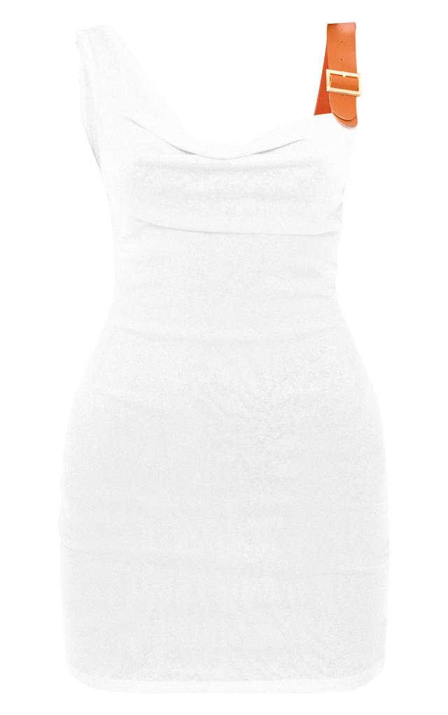 White Textured Buckle Shoulder Bodycon Dress Product Image