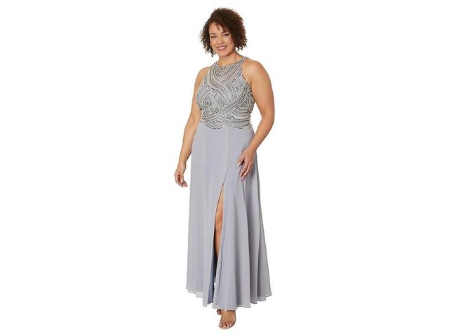 Betsy & Adam Long Metallic Beaded Top (Grey/Gunmetal) Women's Dress Product Image