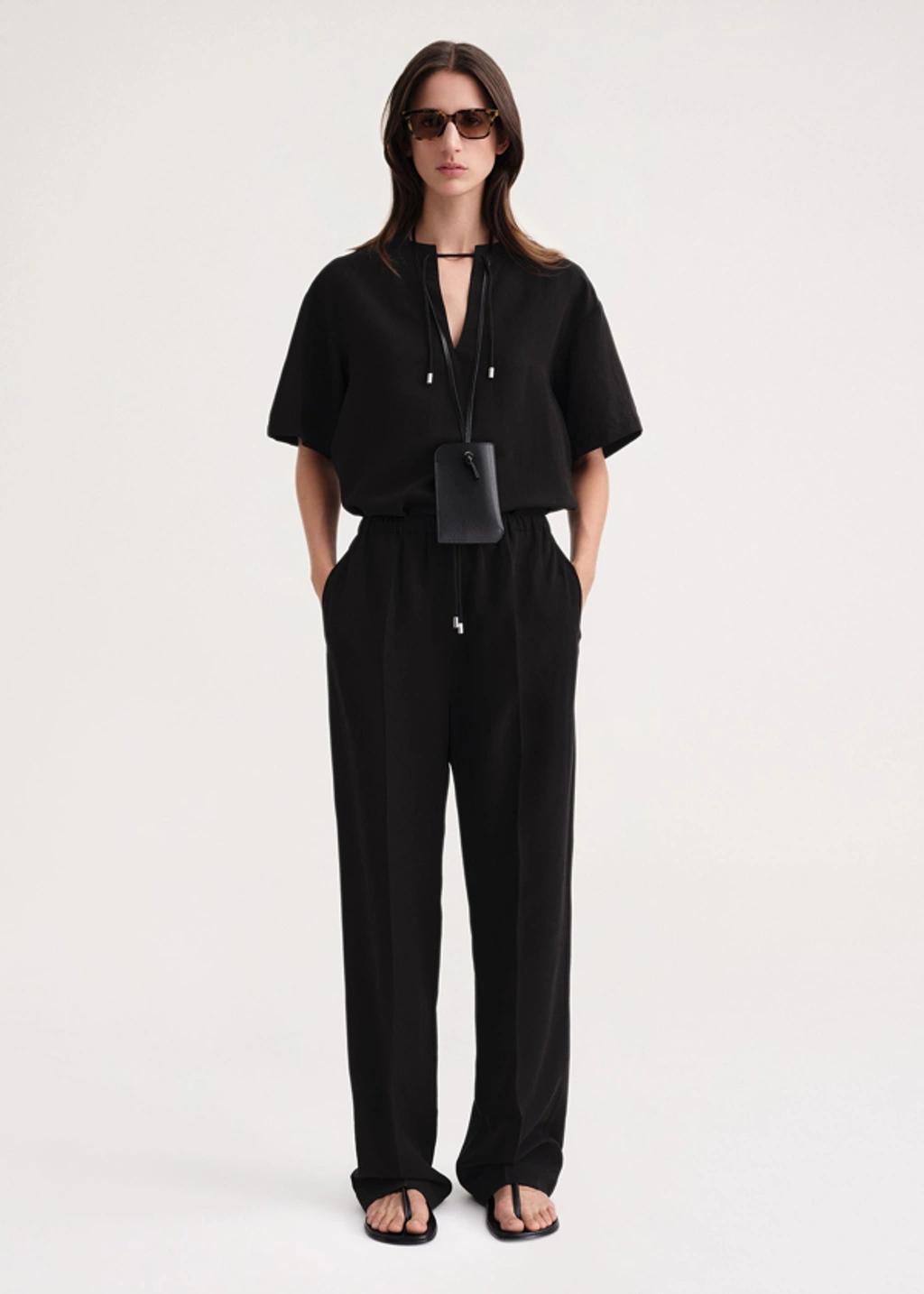 Press-creased Drawstring Trousers Black Product Image