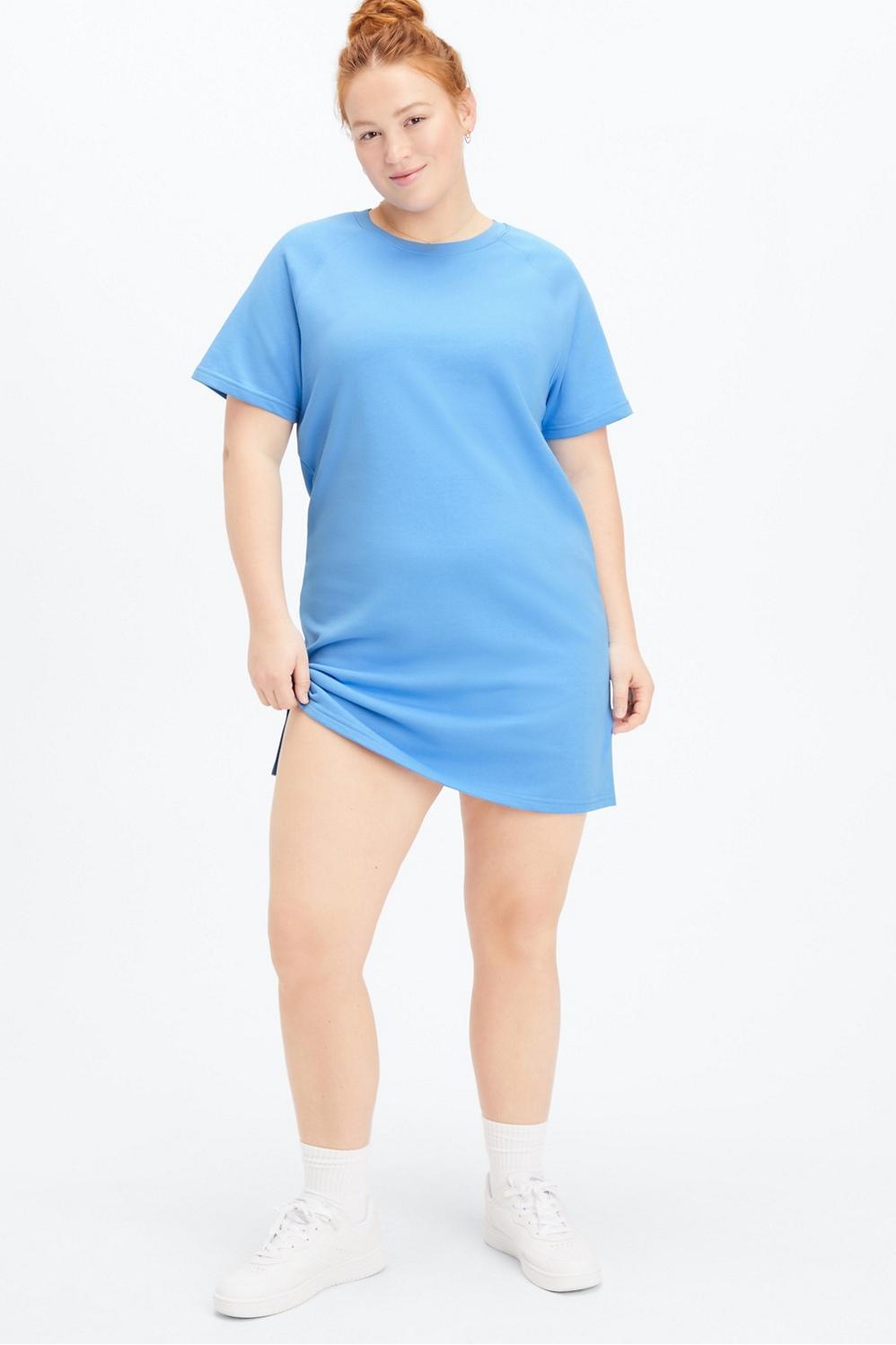 Fabletics Terry Short-Sleeve Mini Dress Womens blue plus Size 3X Product Image